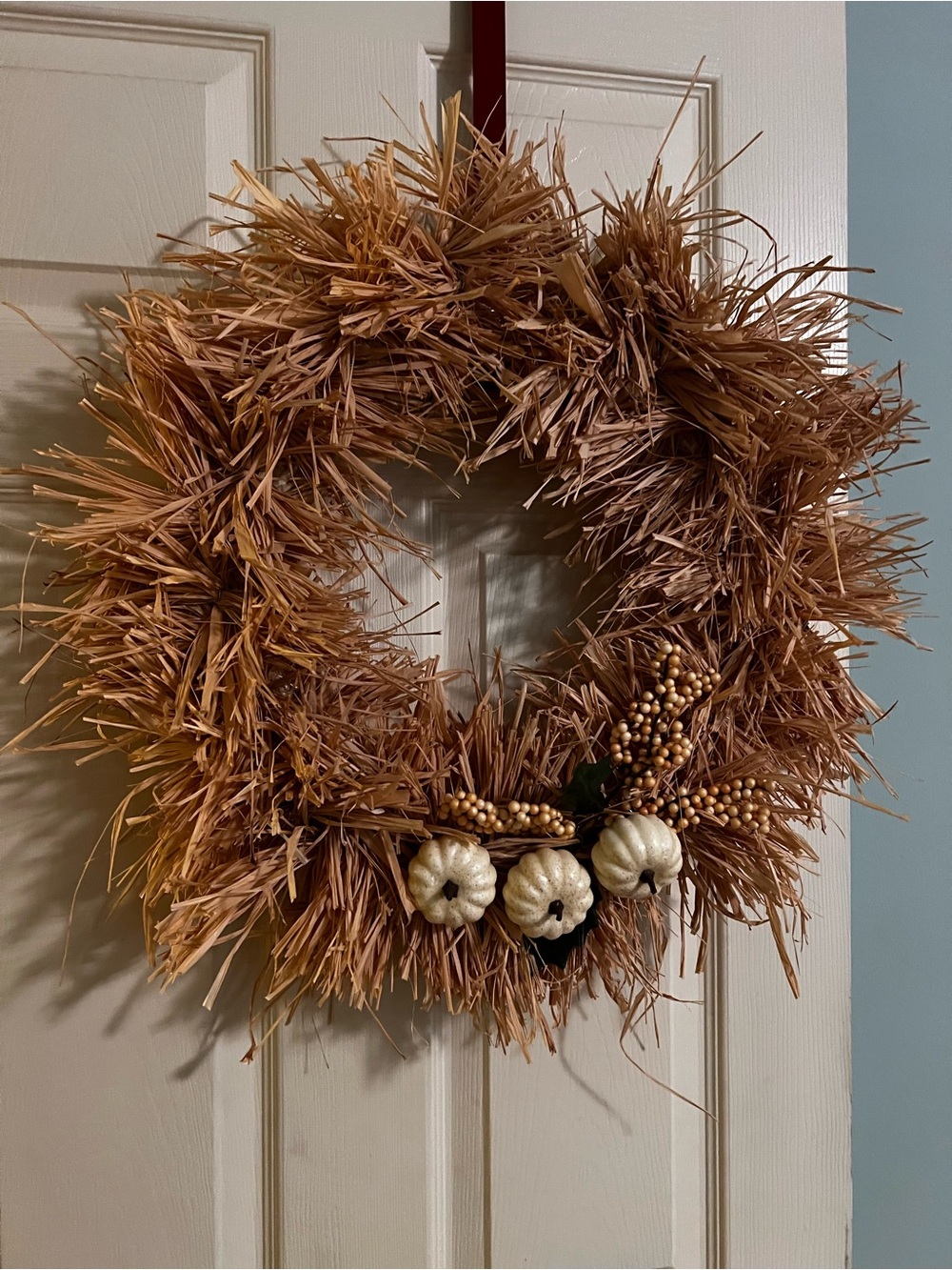 HANDMADE Natural RAFFIA with Decorative 20” Wreath with Artificial Pumplins